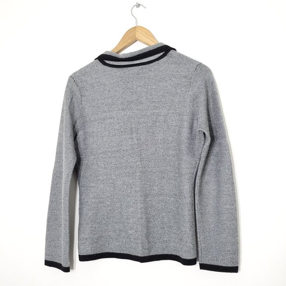 Banana Republic | Fine Merino Wool Knit Sweater Blazer Jacket Black Trim Gray M - Picture 5 of 9